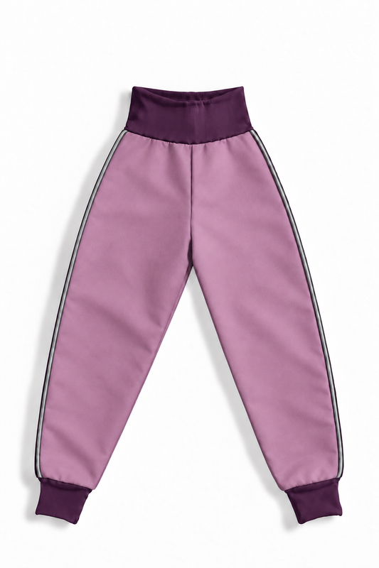 Children's softshell trousers - dusty pink with purple
