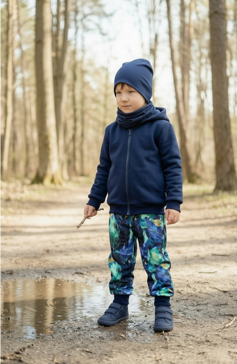 Spodnie softshell dziecięce - rosnące - szmaragdowe liście