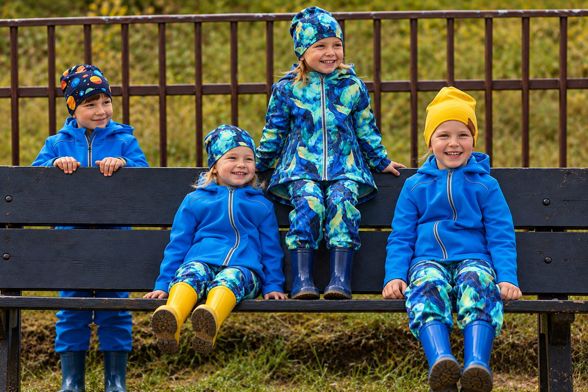 Spodnie softshell dziecięce - rosnące - szmaragdowe liście