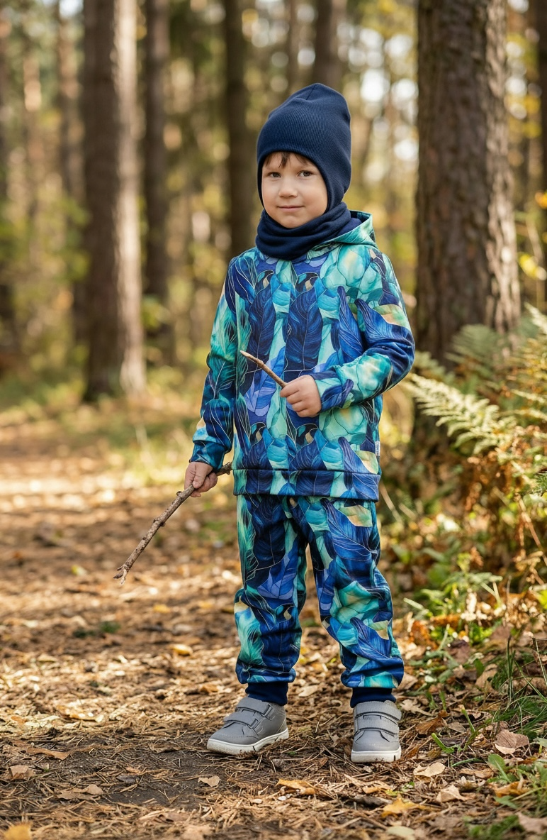Spodnie softshell dziecięce - rosnące - szmaragdowe liście