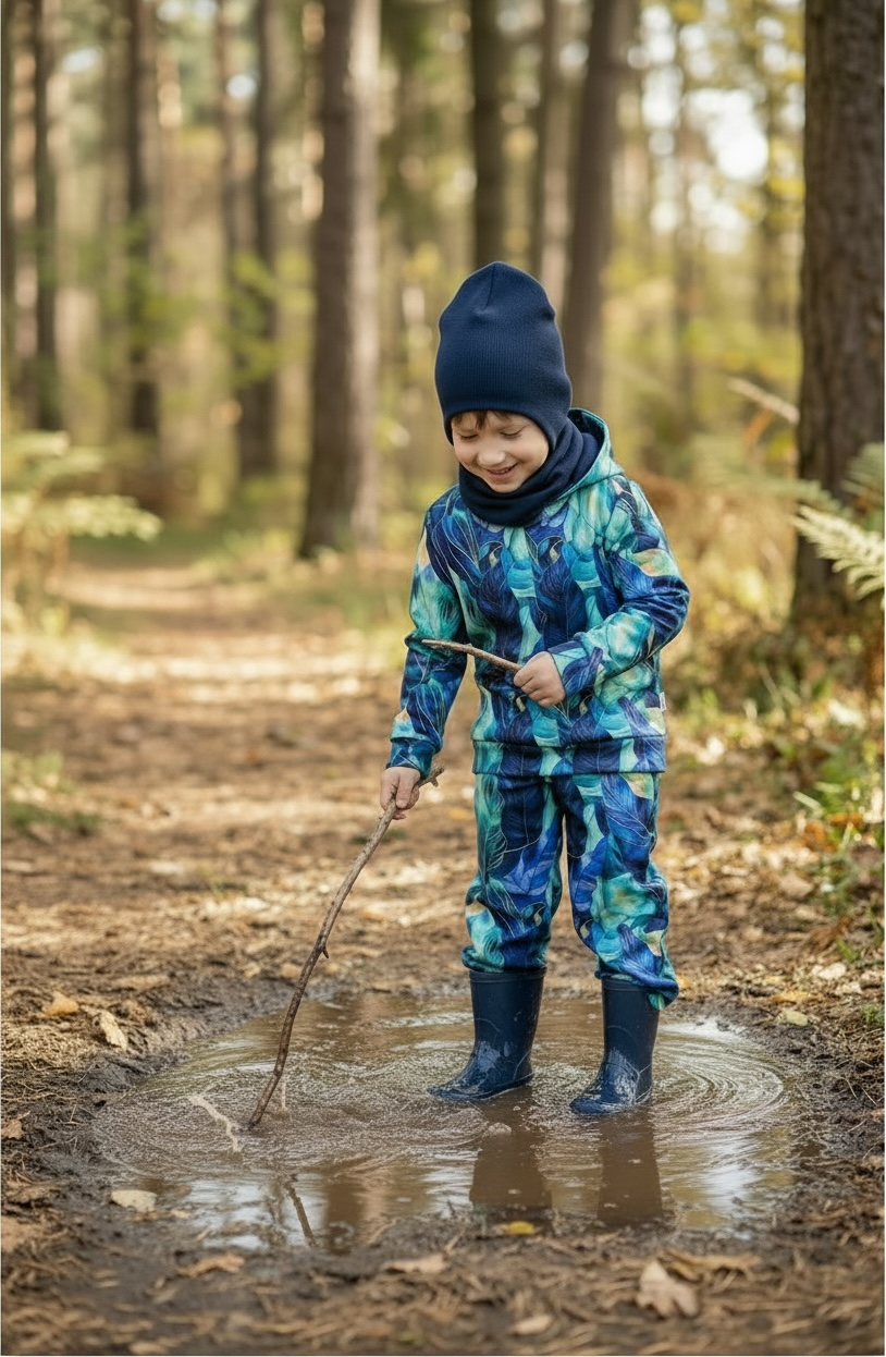 Spodnie softshell dziecięce - rosnące - szmaragdowe liście