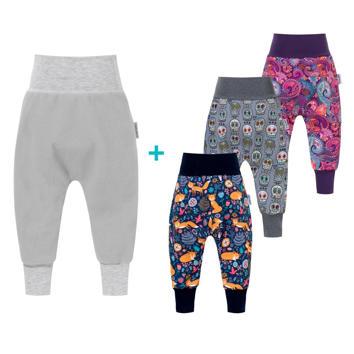 Dziecięce spodnie polarowe w wzory: lisy, czaszki i paisley