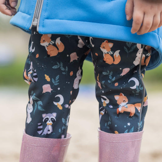 Children's softshell trousers - friends from the emerald forest (in stock)