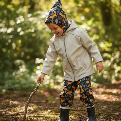 spodnie outdoorowe dziecięce Mamaiti do zabaw w lesie - rudy lisek